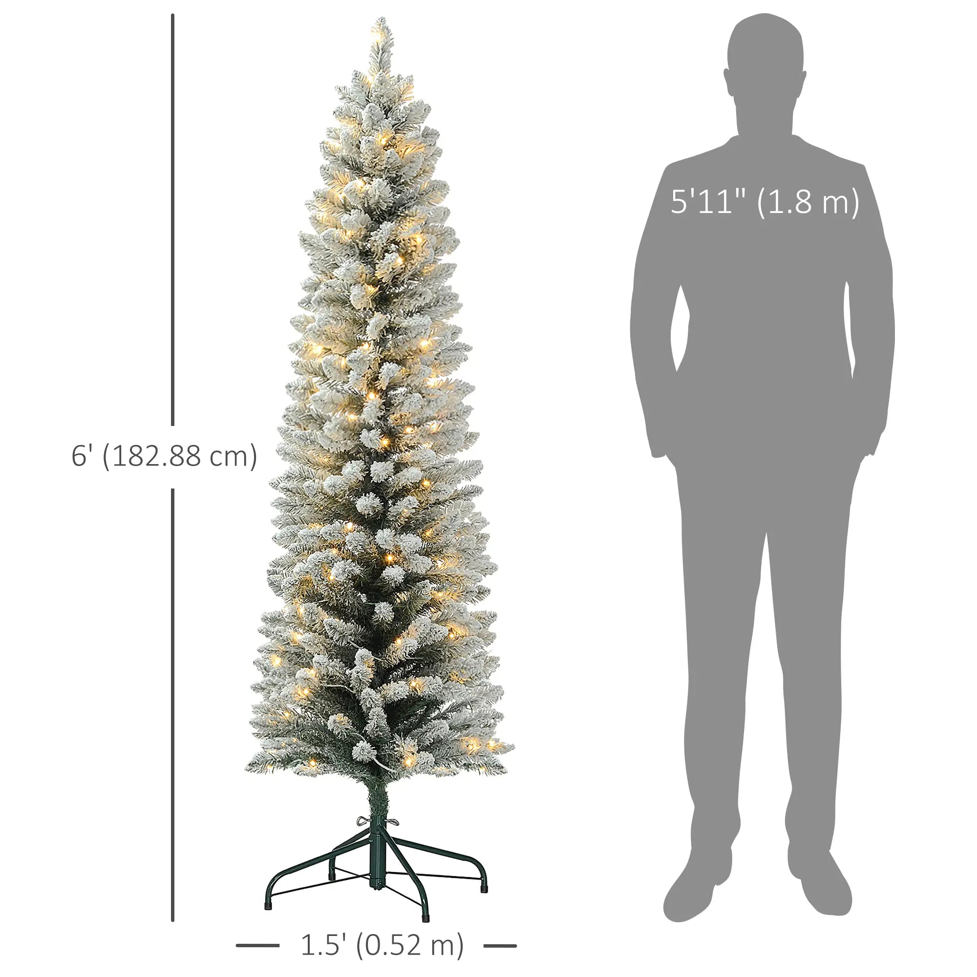 6ft Prelit Snow Flocked Christmas Tree, Metal Base, Warm White LED Pre Lit Christmas Trees at Gallery Canada