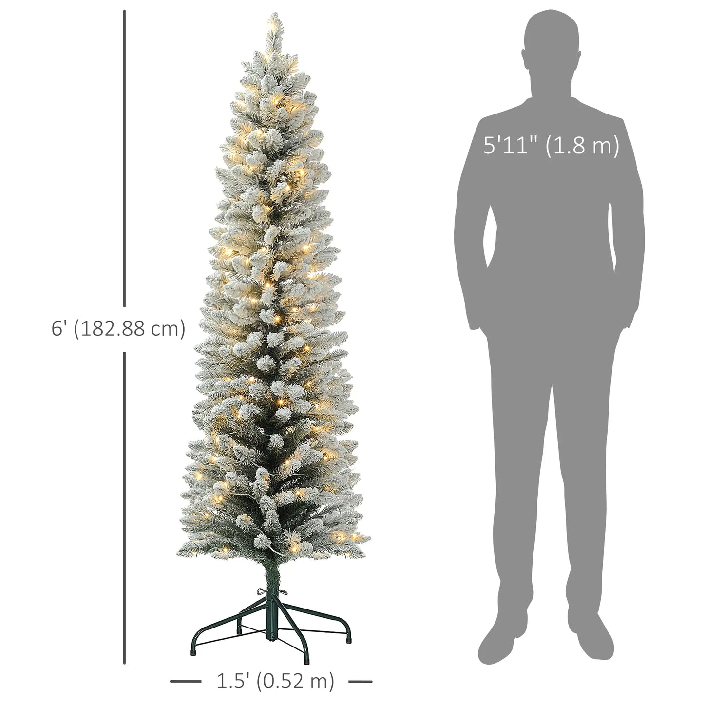 6ft Prelit Snow Flocked Christmas Tree, Metal Base, Warm White LED Pre Lit Christmas Trees at Gallery Canada