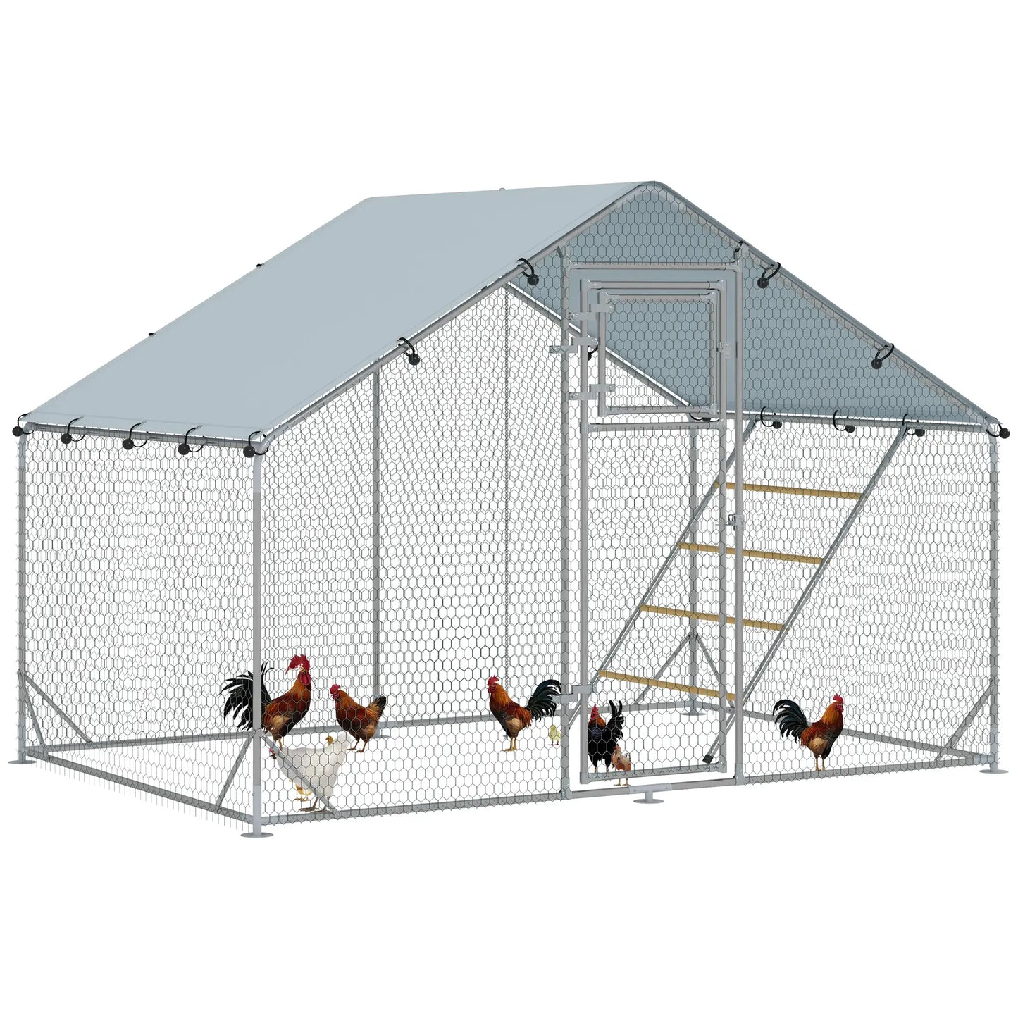 Large Metal Chicken Run, Waterproof UV-Resistant Cover, Feeding Door, Hanging Feeder, Perch for 6-8 Chickens Chicken Coops at Gallery Canada