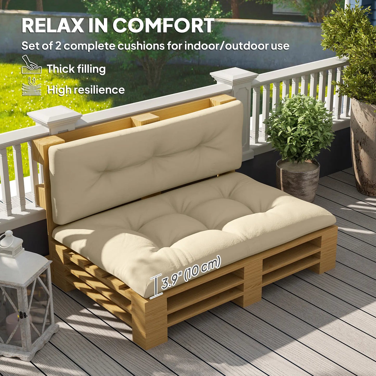 2-Piece Pallet Cushion Set, 3.9" Thick, Outdoor, Tufted, Beige Patio Chair Cushions at Gallery Canada