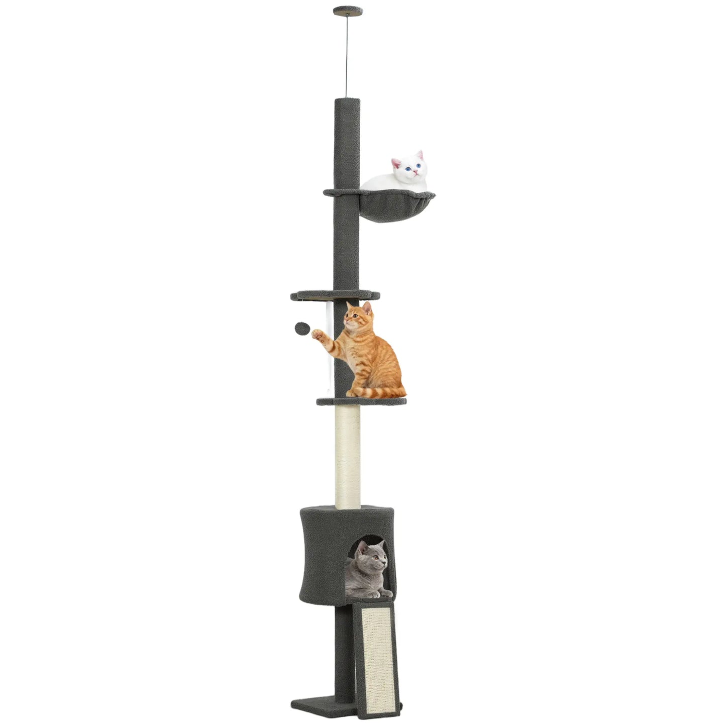 87"-94.5" Floor to Ceiling Cat Tree with Sisal Scratching Post, Condo, Hammock, Ramp, Perches, Dark Grey Floor to Ceiling Cat Trees at Gallery Canada