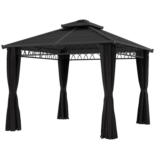 9' x 10' Hardtop Gazebo With Steel Frame, Nettings, Curtains, Black Gazebos Black Roof, Dark Grey Frame, Black Curtains at Gallery Canada