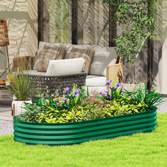 7' x 3' x 1' Galvanized Raised Garden Bed, Green Metal Plant Stake, Green