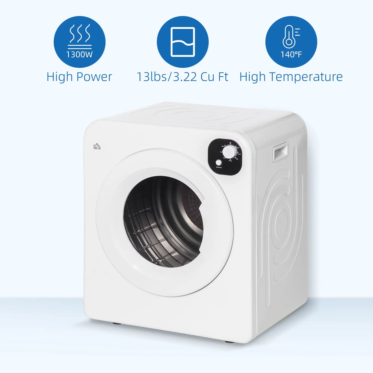 Compact Laundry Dryer, 1300W, 3.22 Cu. Ft., 7 Drying Modes, White Dryer Machines at Gallery Canada