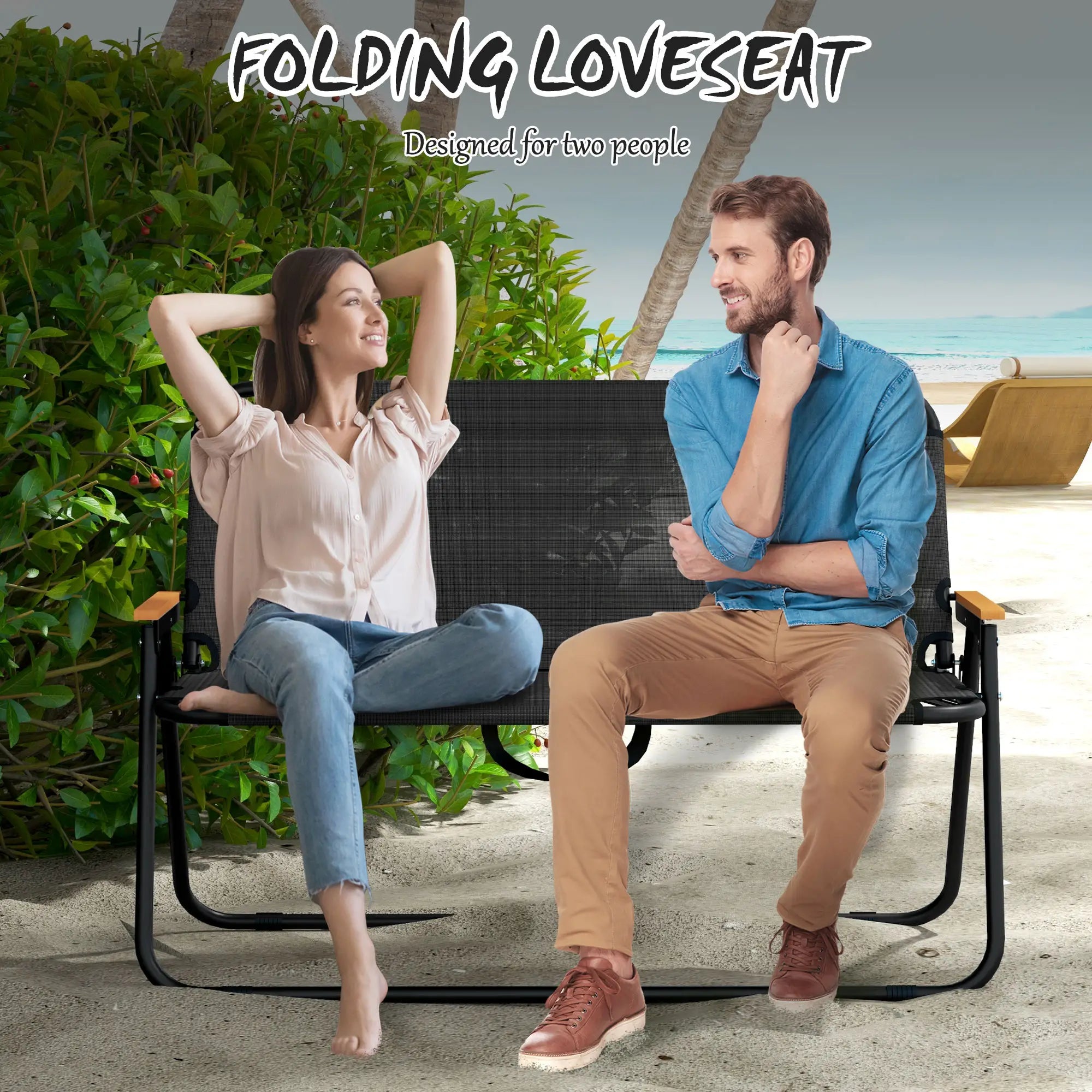 2-Seat Folding Camping Chair, Mesh Fabric, Black Patio Chairs at Gallery Canada