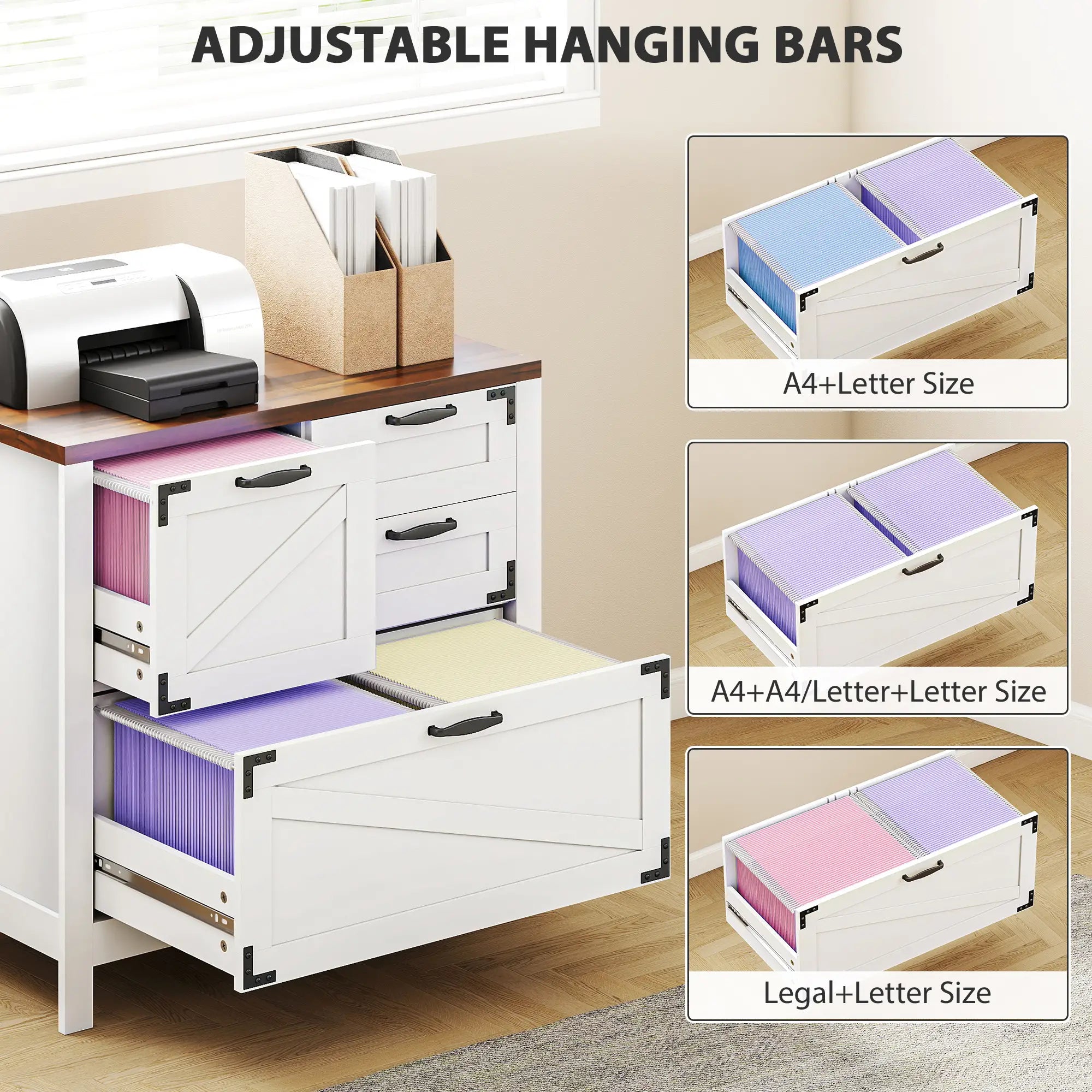 Lateral Filing Cabinet, 4 Drawers, Fits Letter/A4/Legal Files, White Office Cabinets & Cupboards at Gallery Canada