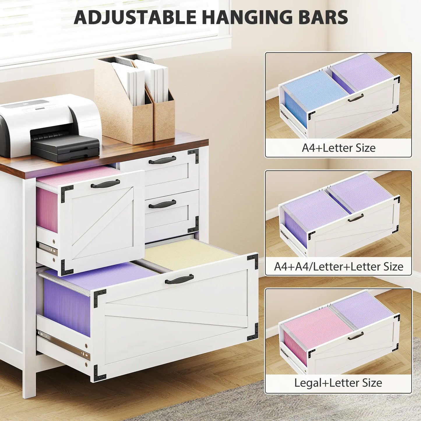 Lateral Filing Cabinet, 4 Drawers, Fits Letter/A4/Legal Files, White Office Cabinets & Cupboards at Gallery Canada