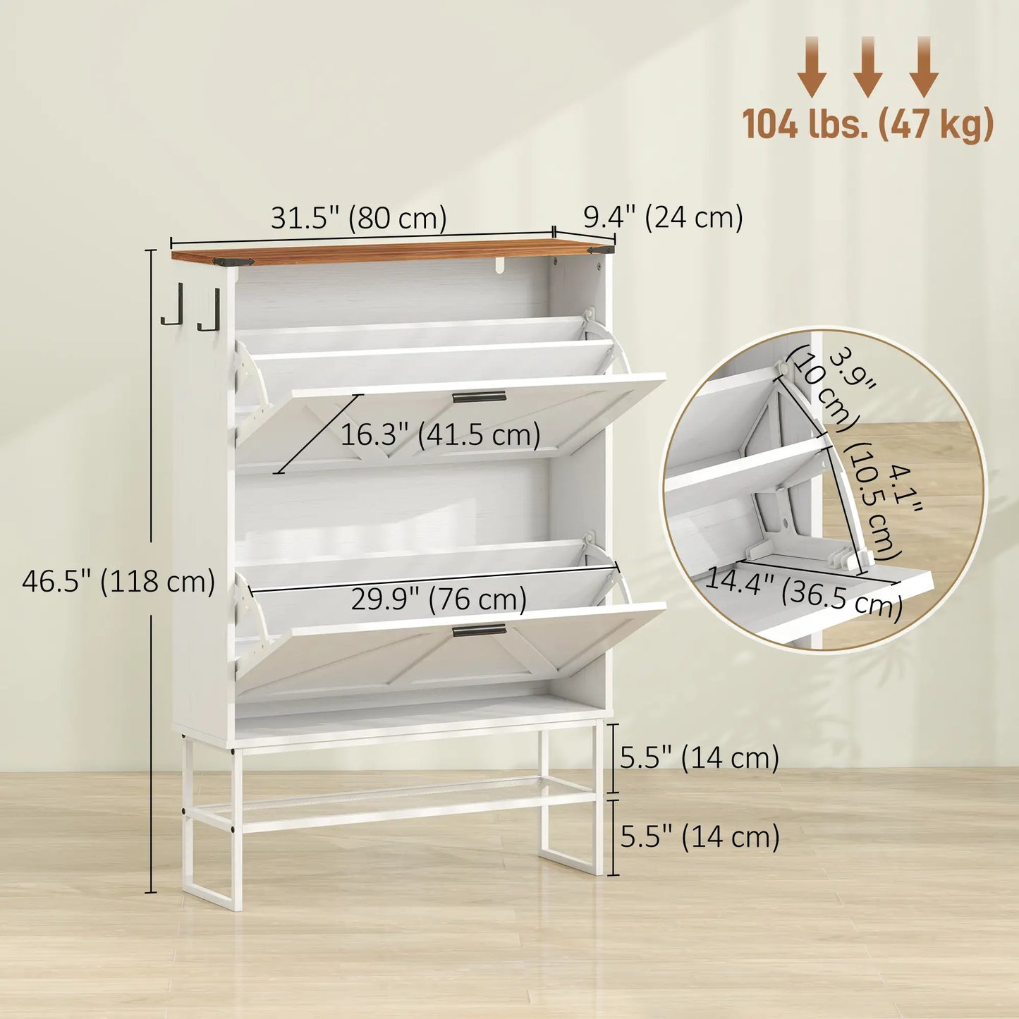 Narrow Shoe Cabinet with 2 Flip Drawers, Slim, White Wood Grain, White Shoe Storage Cabinets & Racks at Gallery Canada