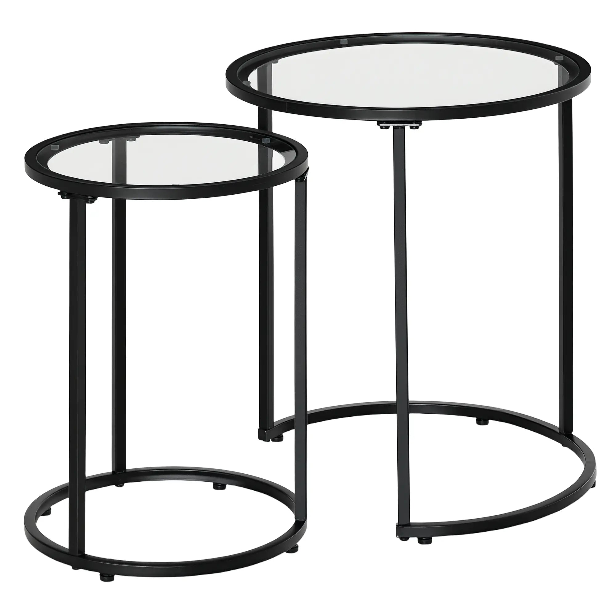 Set of 2 Nesting Coffee Tables, Round Side Table with Tempered Glass Top, Black Side Tables Black, Clear at Gallery Canada