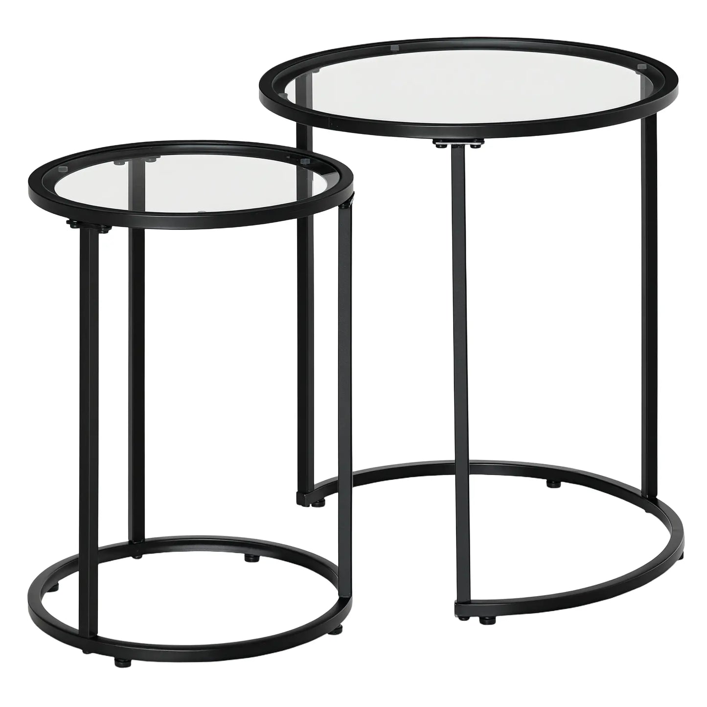Set of 2 Nesting Coffee Tables, Round Side Table with Tempered Glass Top, Black Side Tables Black, Clear at Gallery Canada