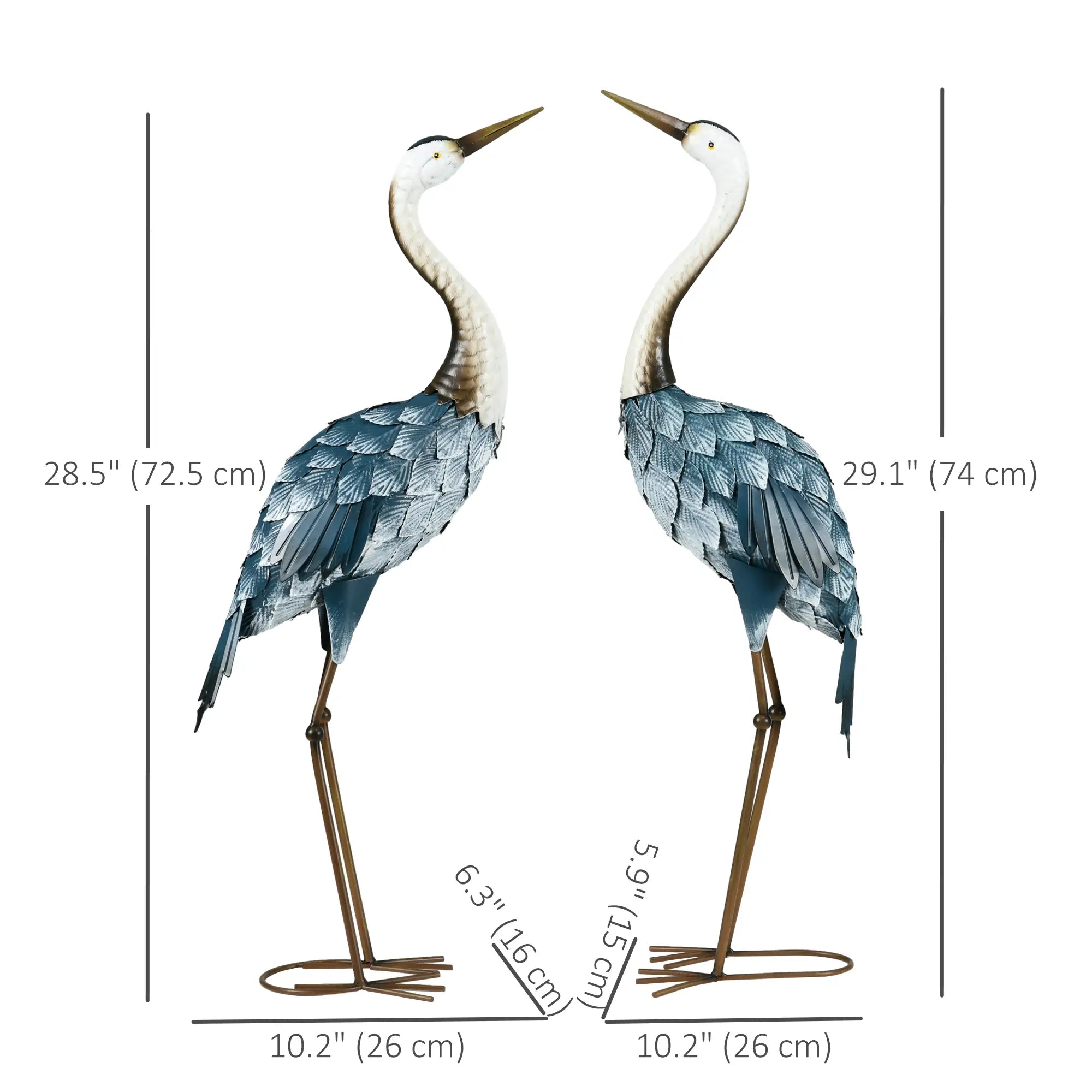 Set of 2 Crane Garden Sculptures, 28.5