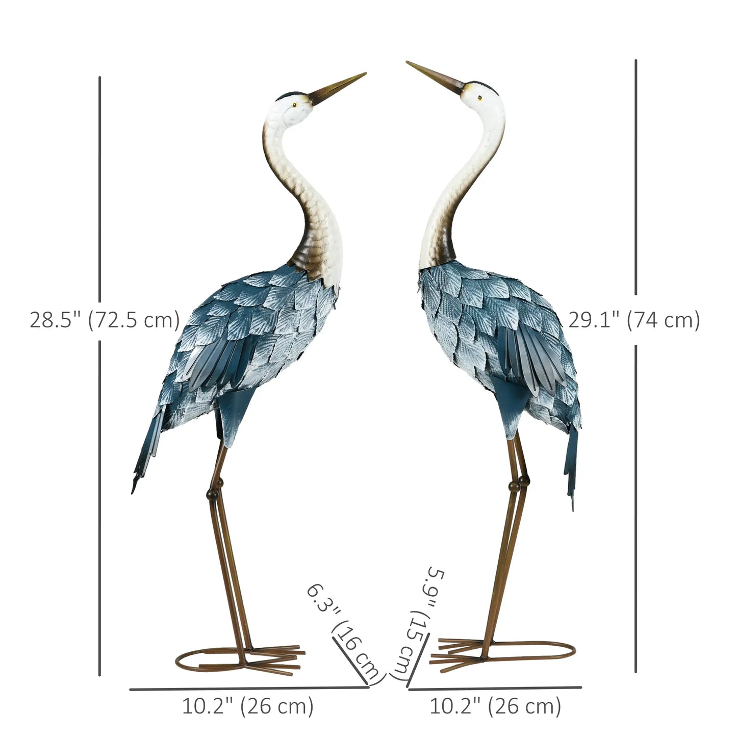 Set of 2 Crane Garden Sculptures, 28.5"-29.1", Blue Garden Decor at Gallery Canada