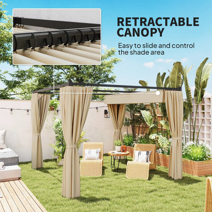 10' x 10' Retractable Pergola, Garden Gazebo with Curtains, Beige Pergolas at Gallery Canada