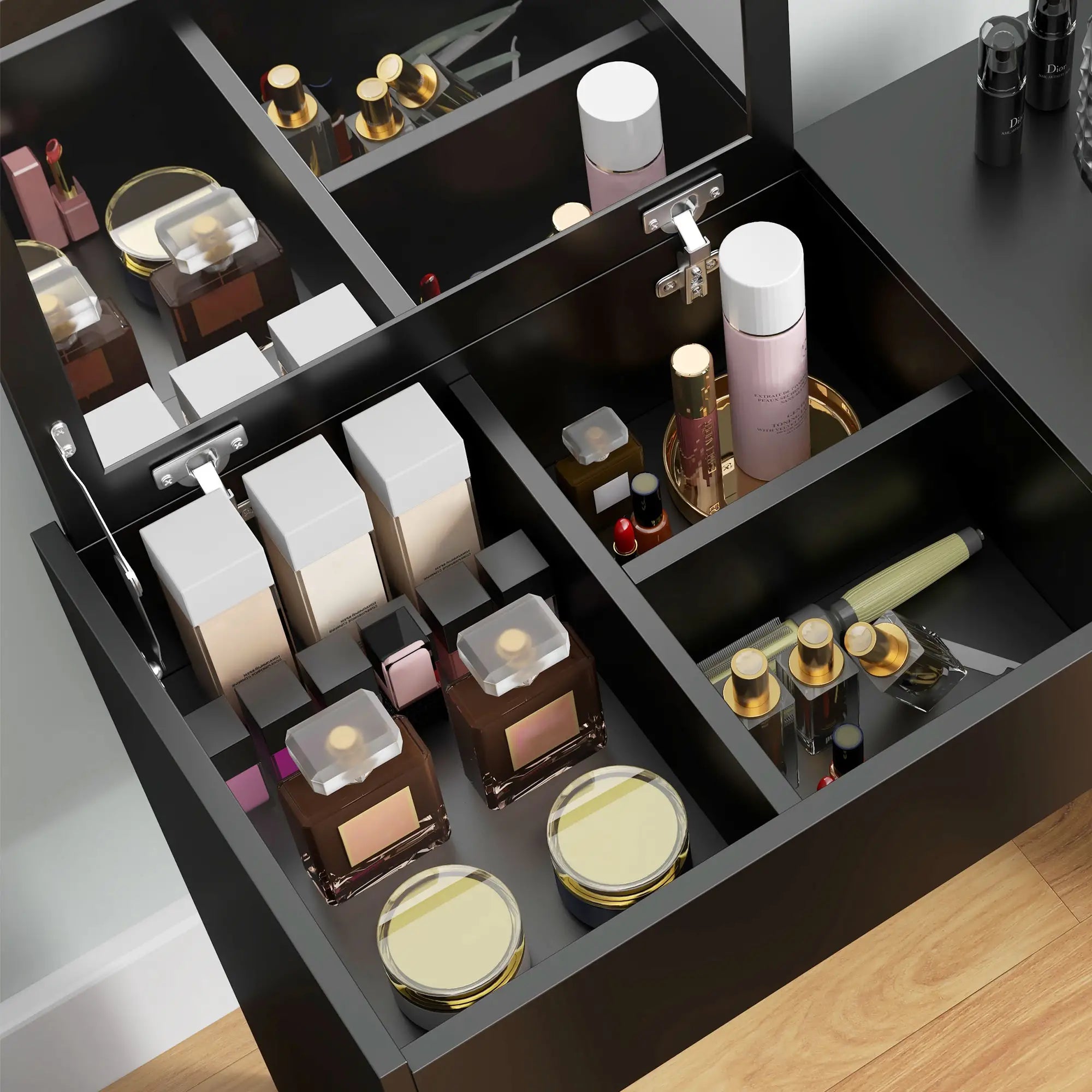 Modern Vanity Set with Flip Top Mirror, Cushioned Stool, Black Dressing & Vanity Tables at Gallery Canada