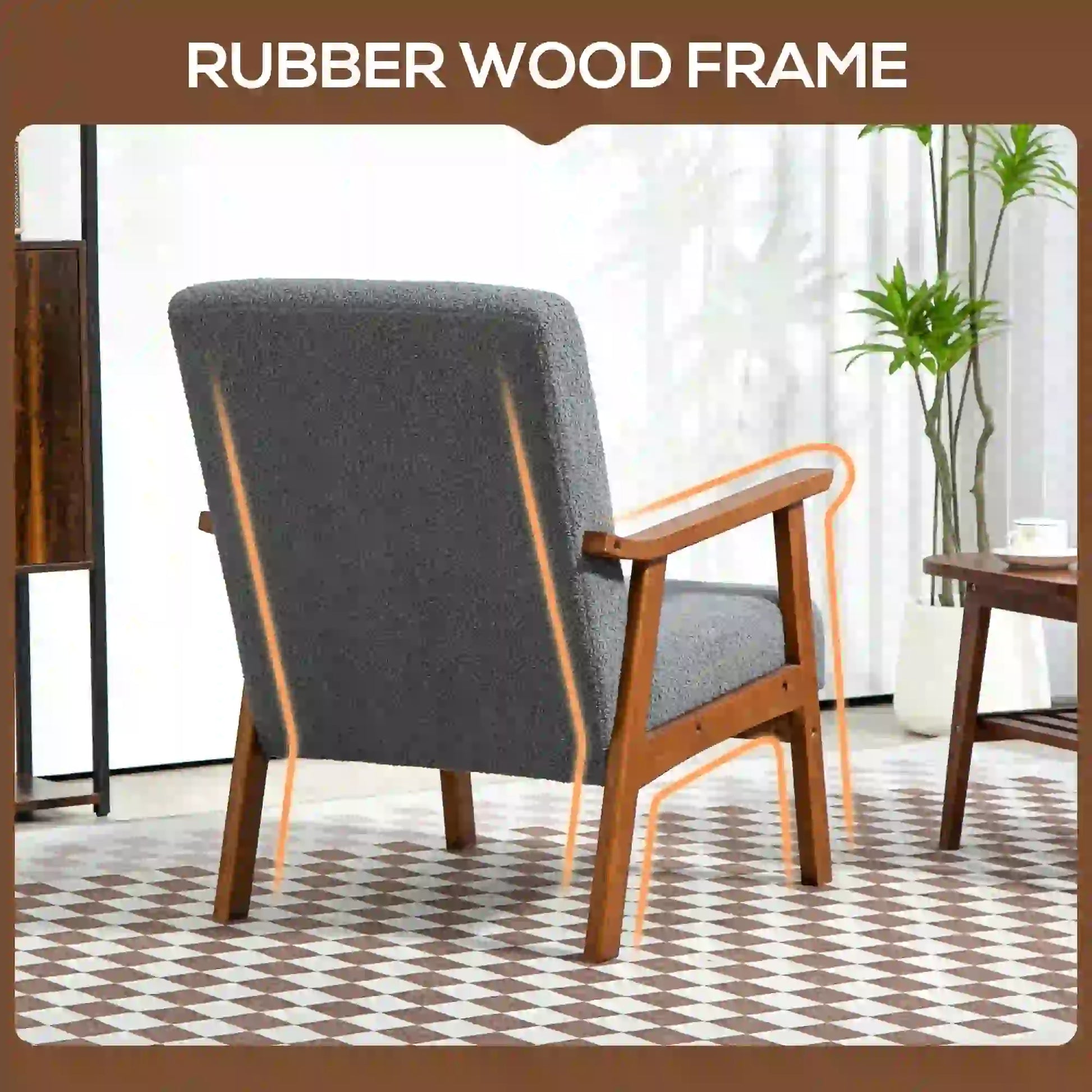 Boucle Accent Chair, Wide Seat, Thick Padding, Grey Accent Chairs at Gallery Canada