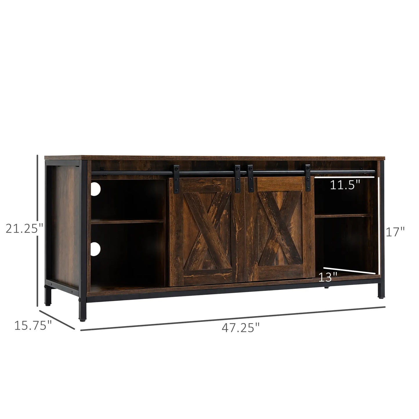 Industrial TV Stand for 60" TVs, Storage Console, 2 Sliding Barn Doors, Brown TV Stands at Gallery Canada