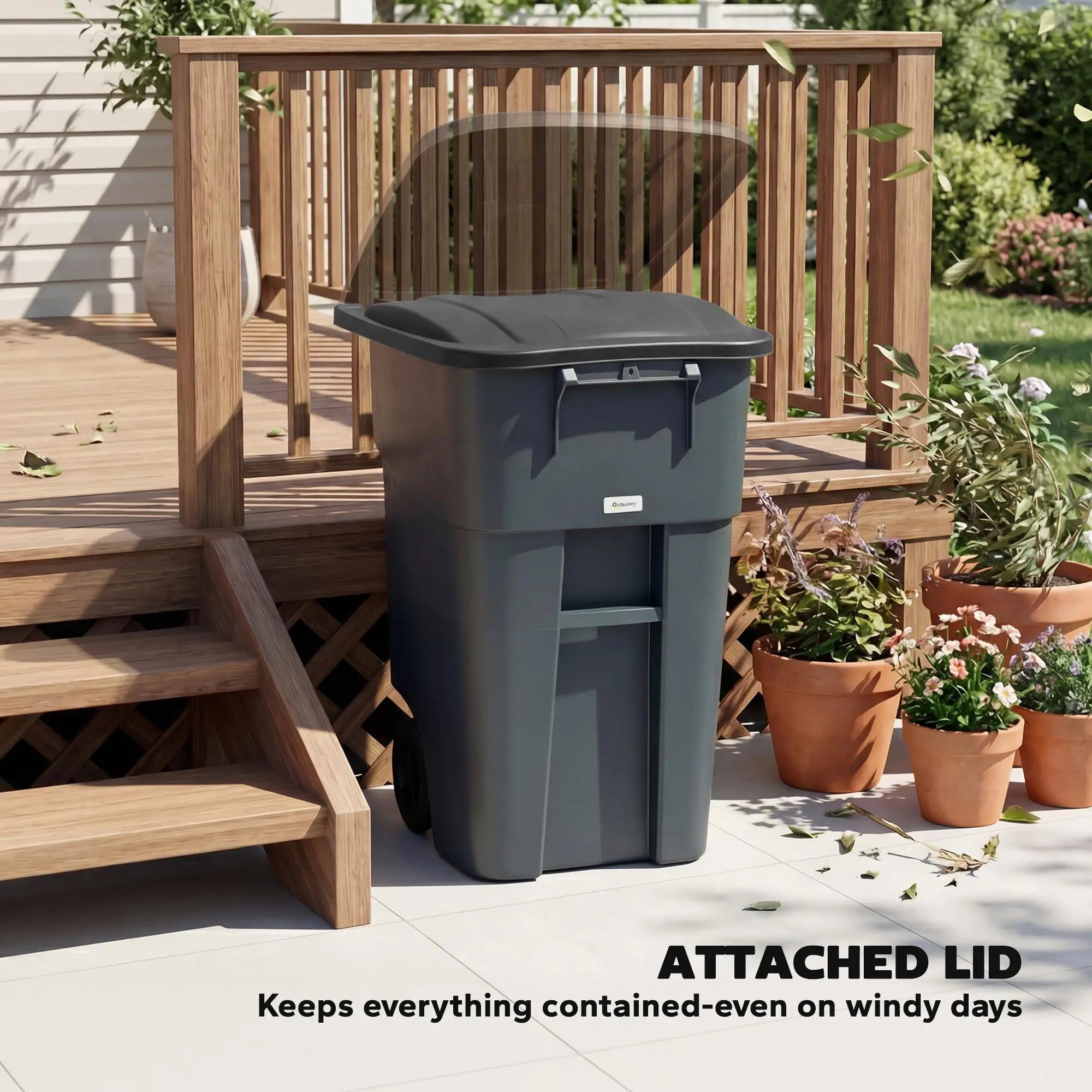 53 Gallon Outdoor Garbage Bin With Lid, Wheels, Handle, Dark Grey Garden Accessories at Gallery Canada
