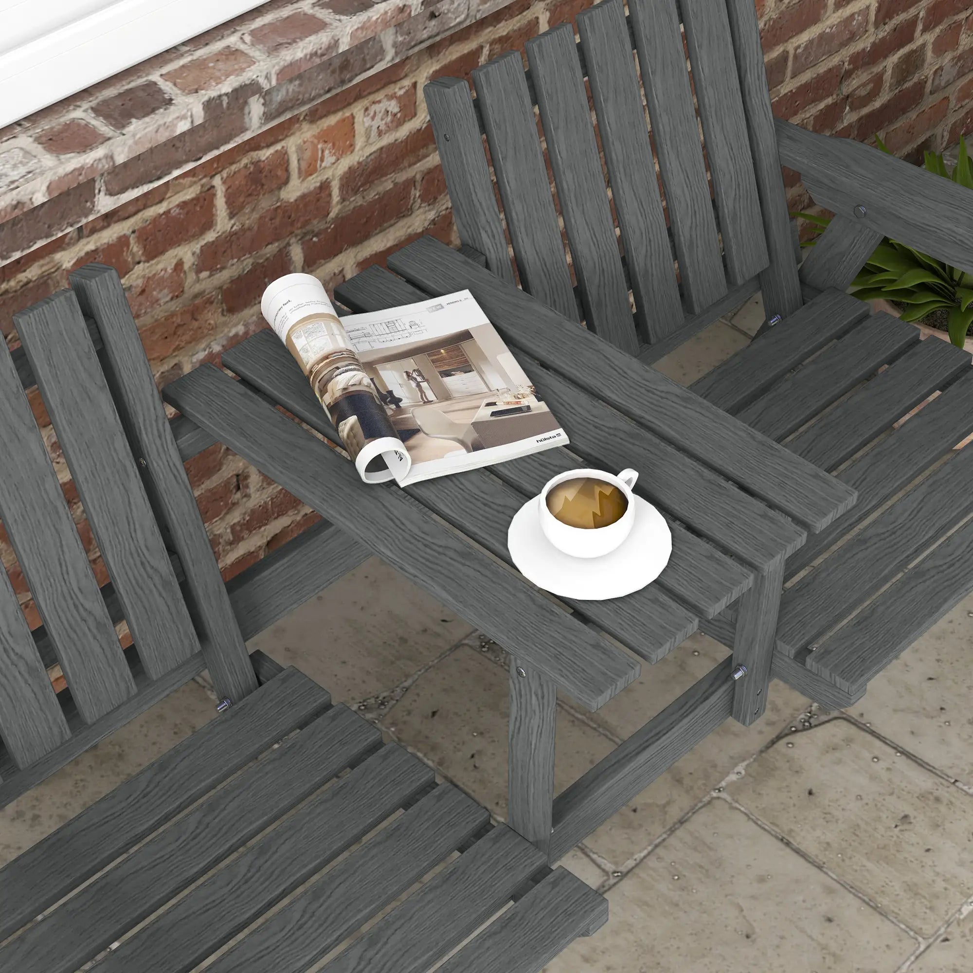 2-Seater Garden Bench with Middle Table, Umbrella Hole, Grey Patio Chairs at Gallery Canada