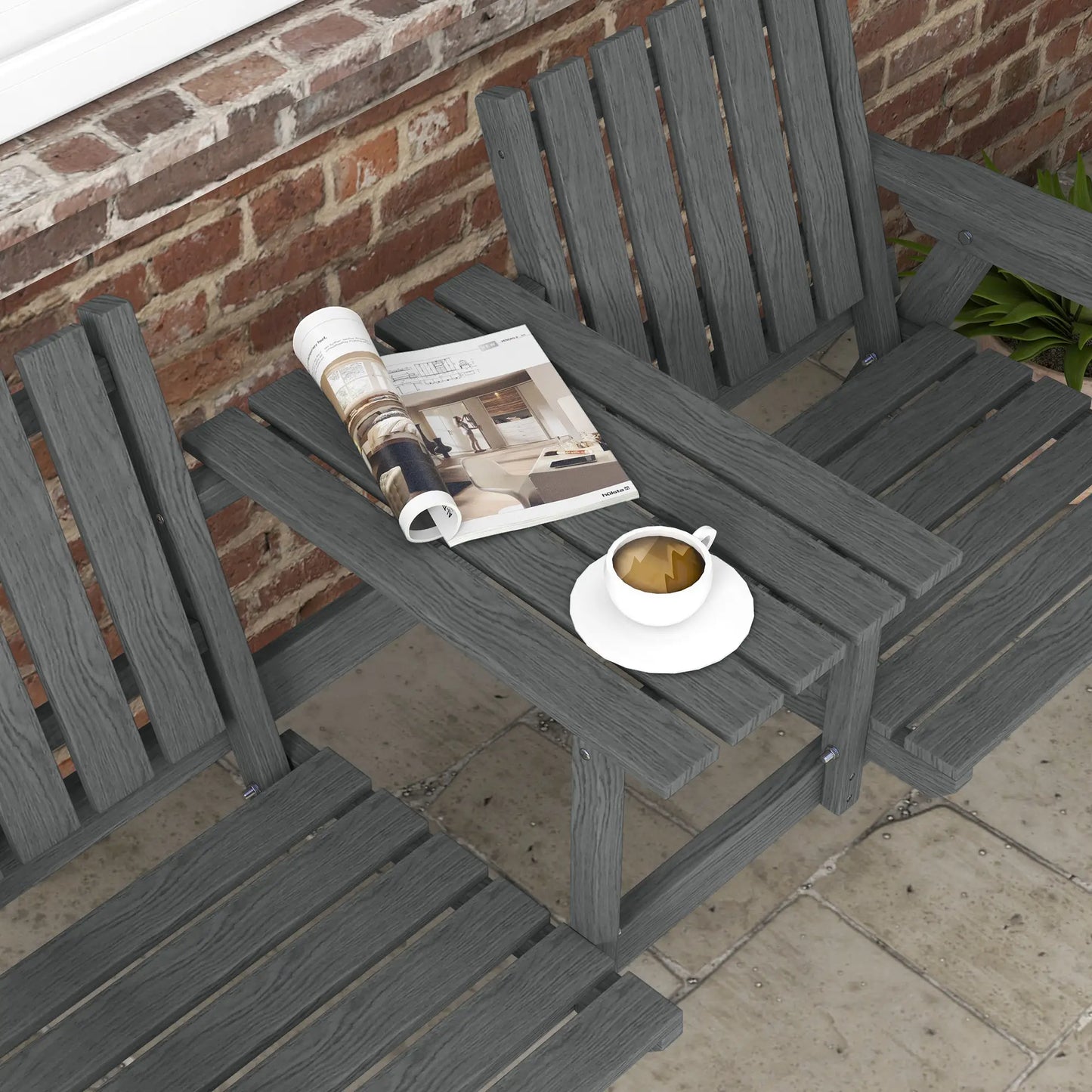 2-Seater Garden Bench with Middle Table, Umbrella Hole, Grey Patio Chairs at Gallery Canada