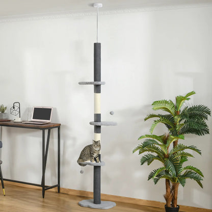 88.5"-100.5" Floor to Ceiling Cat Tree, Scratching Posts, Cloud Platforms, Dangling Balls, Grey Floor to Ceiling Cat Trees at Gallery Canada