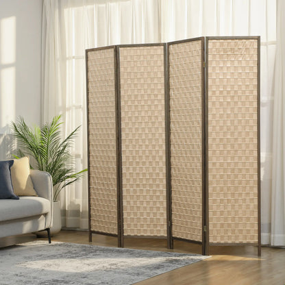 6 FT 4 Panel Folding Privacy Screen, Brown Room Divider, Brown