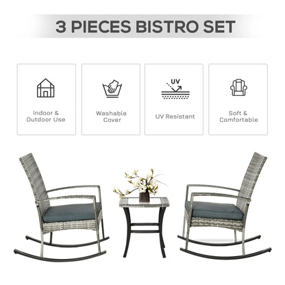 3-Piece Patio Wicker Rocking Chair Set, Outdoor PE Rattan, 2 Chairs 1 Table, Grey Outdoor Rocking Chairs at Gallery Canada