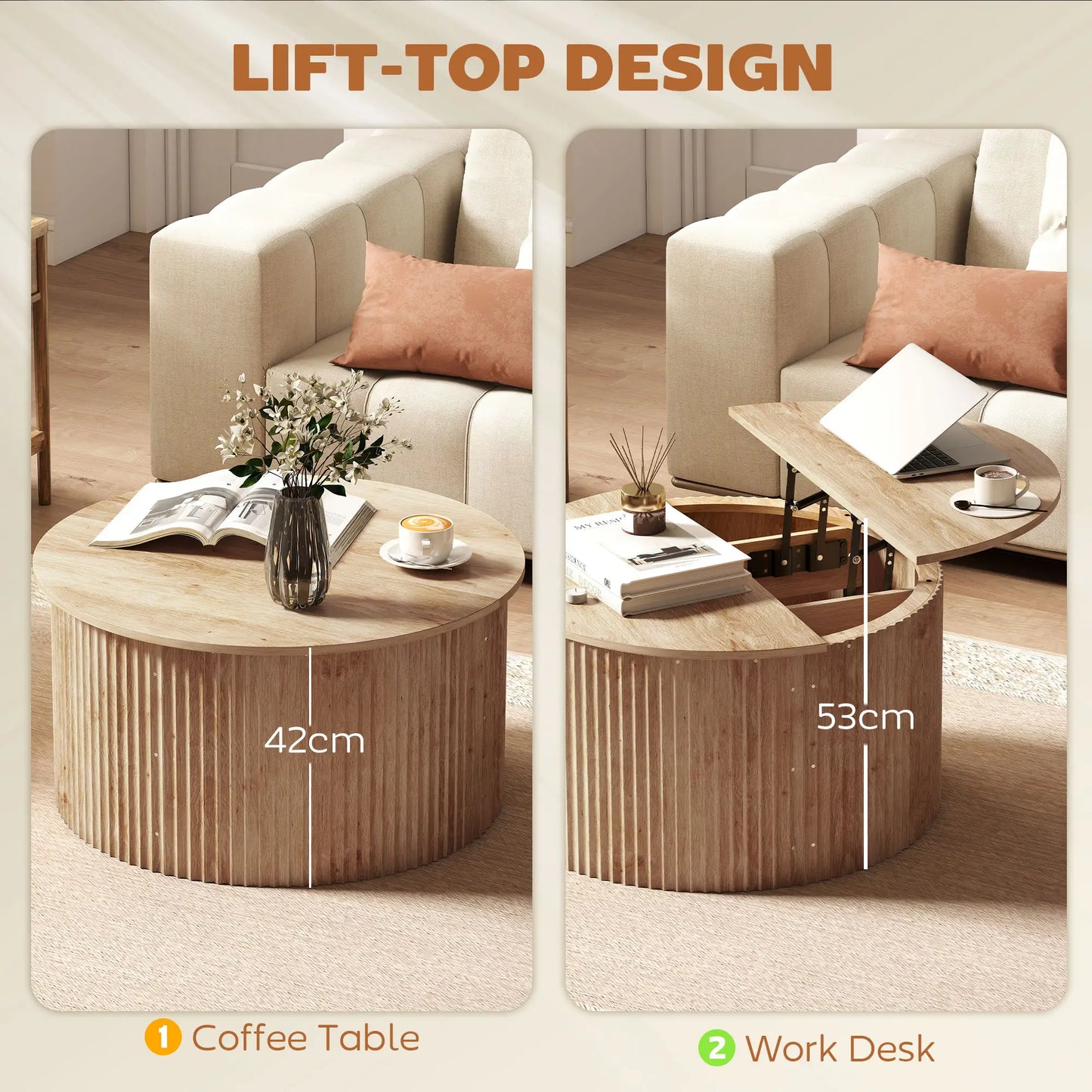 32" Round Lift Top Coffee Table, Hidden Storage, Soft-Close Coffee Tables at Gallery Canada