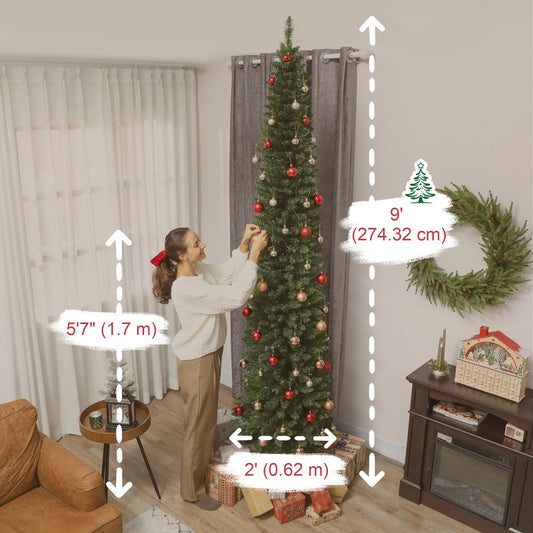 9ft DIY Synchronized LED Hinged Pencil Christmas Tree, Green Pencil Christmas Trees Green at Gallery Canada