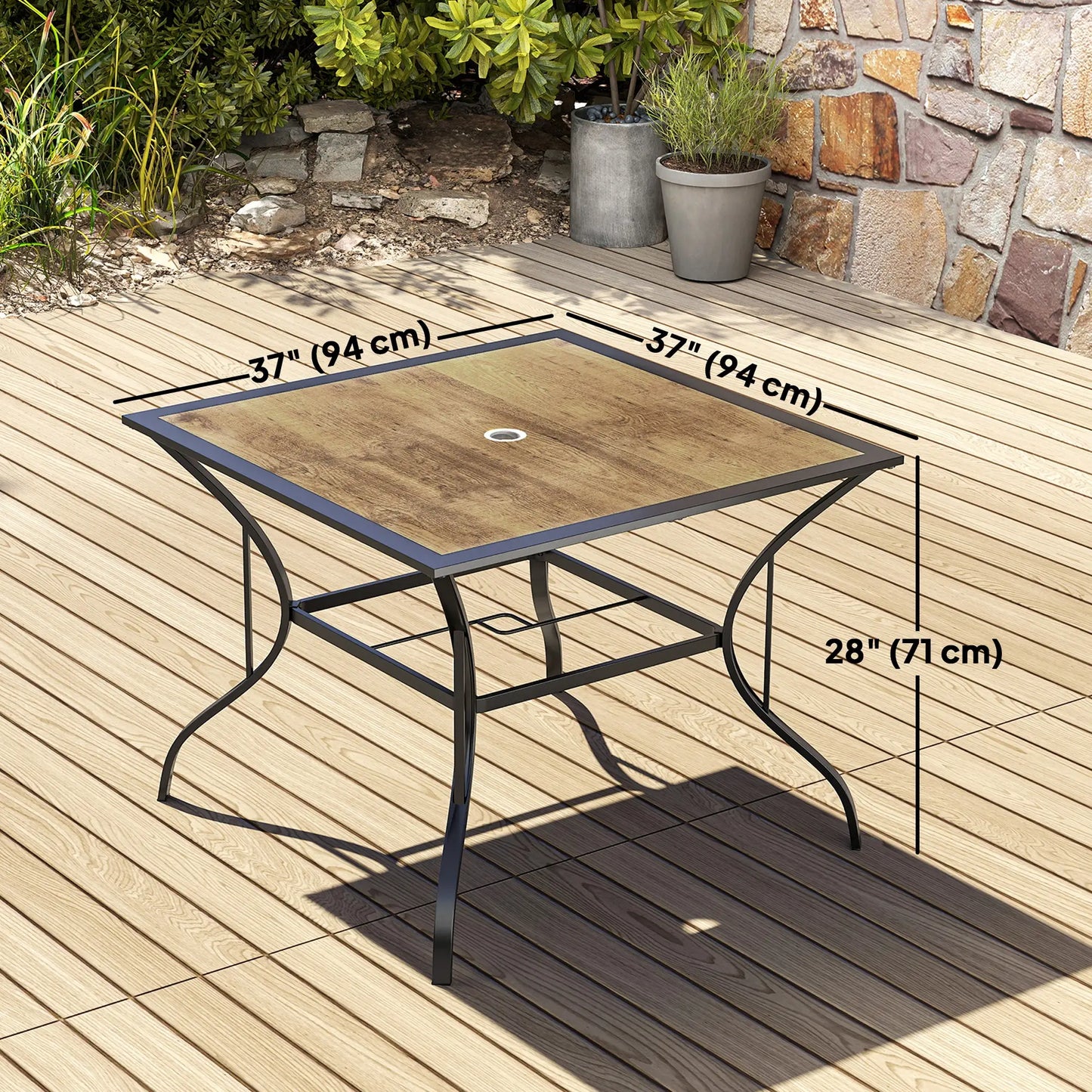 37" Square Outdoor Dining Table for 4, Plastic Board Tabletop, Mixed Brown, Brown Patio Side Tables at Gallery Canada