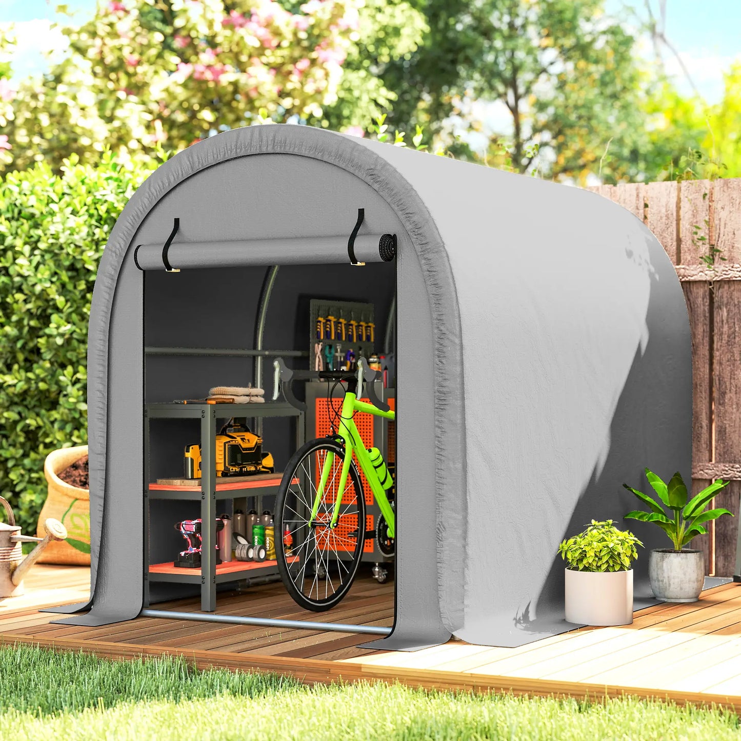 8' x 5' Portable Shed, Water-Resistant Bike Tent with Roll-up Zipper Door Portable Shed at Gallery Canada