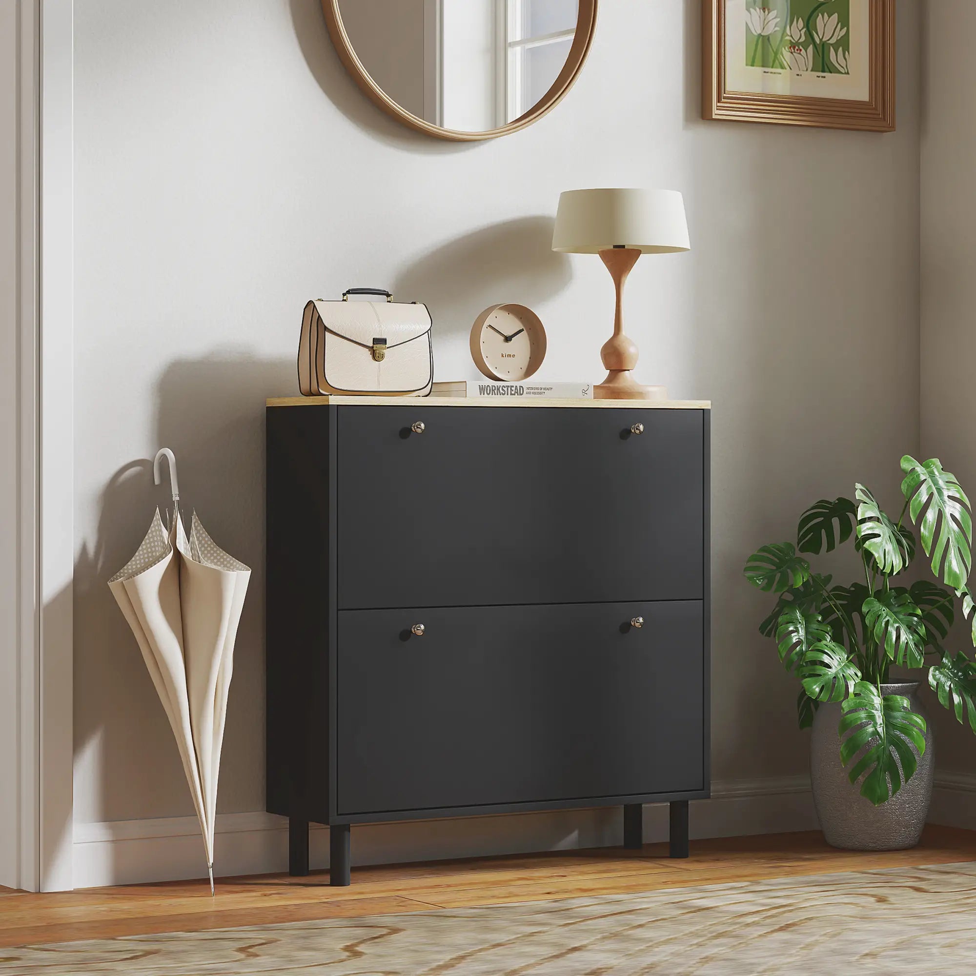 2 Drawers Shoe Storage Cabinet, Adjustable Shelves, 16 Pairs, Black Shoe Storage Cabinets & Racks at Gallery Canada