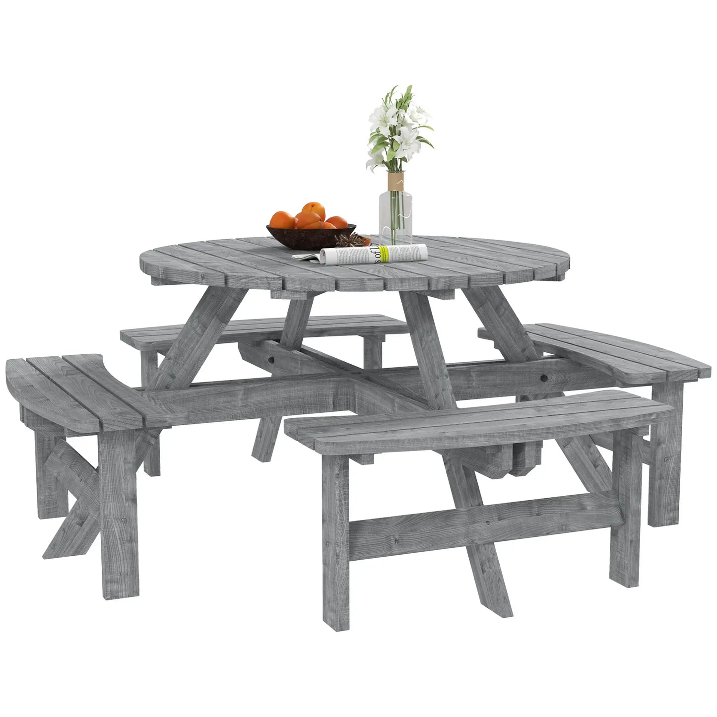 8 Seater Round Wooden Pub Bench, Patio Dining Set, Outdoor Patio Outdoor Dining Sets Grey at Gallery Canada