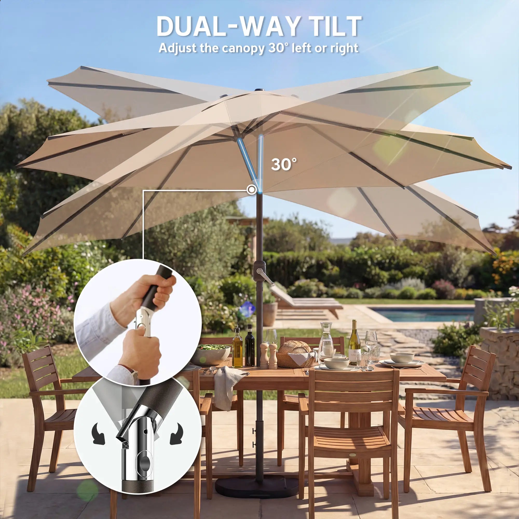 10' x 10' Round Market Umbrella, Crank Tilt, Khaki Sun Umbrellas at Gallery Canada
