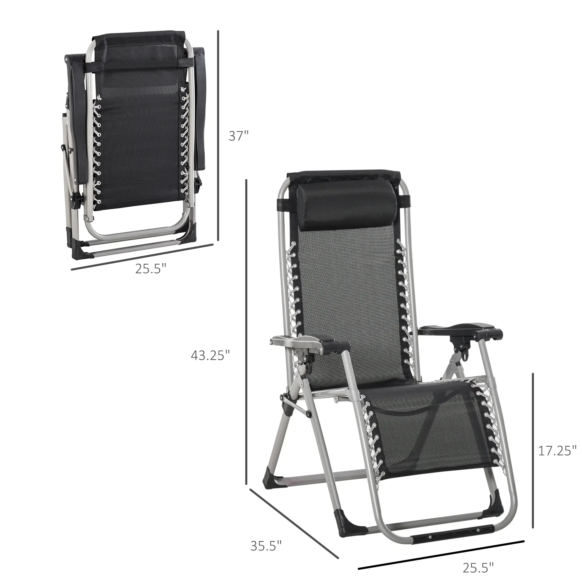 Reclining Zero Gravity Chair, Adjustable Backrest, Folding Sun Lounger, Removable Cushion, Headrest, Dark Grey Lounger Chairs at Gallery Canada