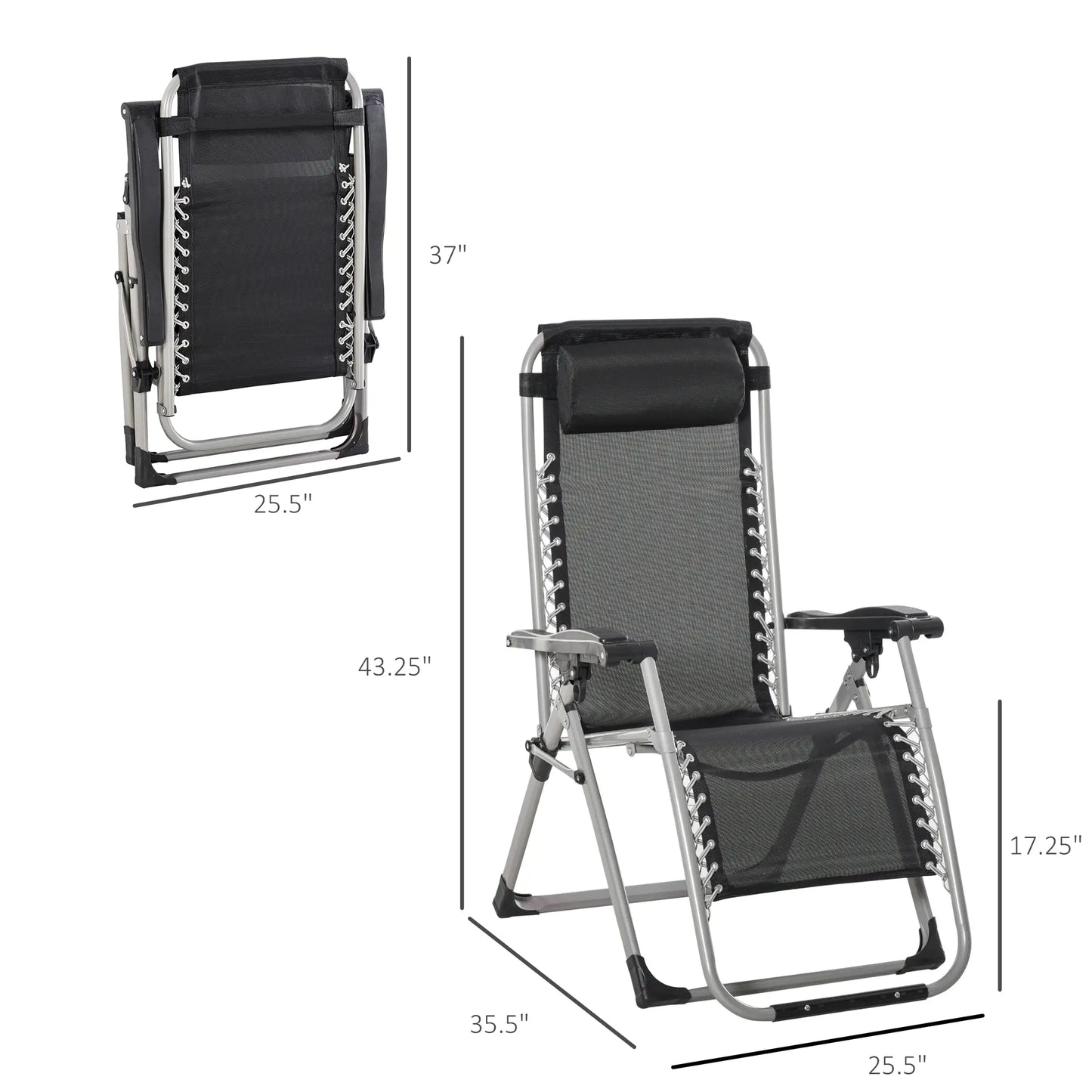 Reclining Zero Gravity Chair, Adjustable Backrest, Folding Sun Lounger, Removable Cushion, Headrest, Dark Grey Lounger Chairs at Gallery Canada