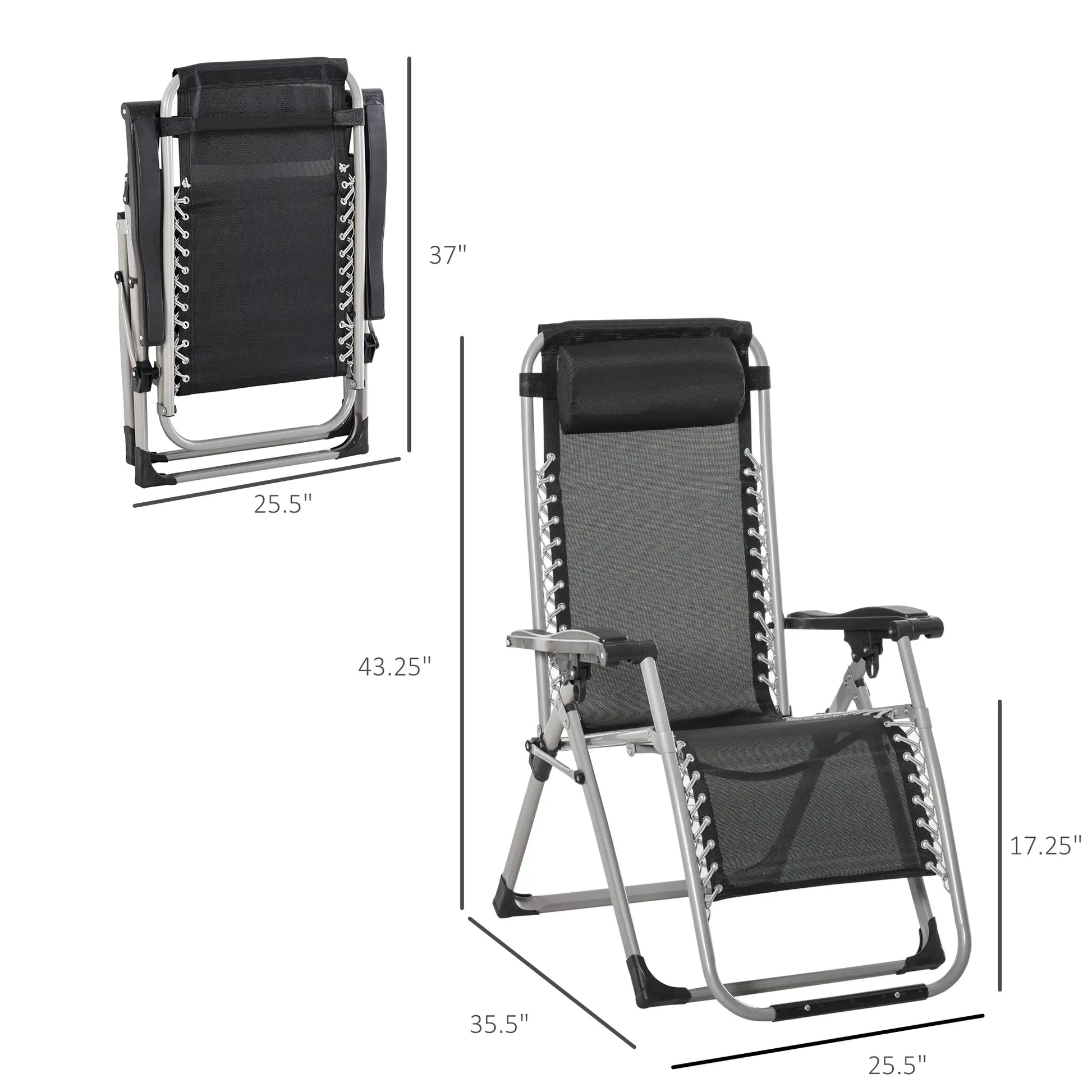 Reclining Zero Gravity Chair, Adjustable Backrest, Folding Sun Lounger, Removable Cushion, Headrest, Dark Grey Lounger Chairs at Gallery Canada