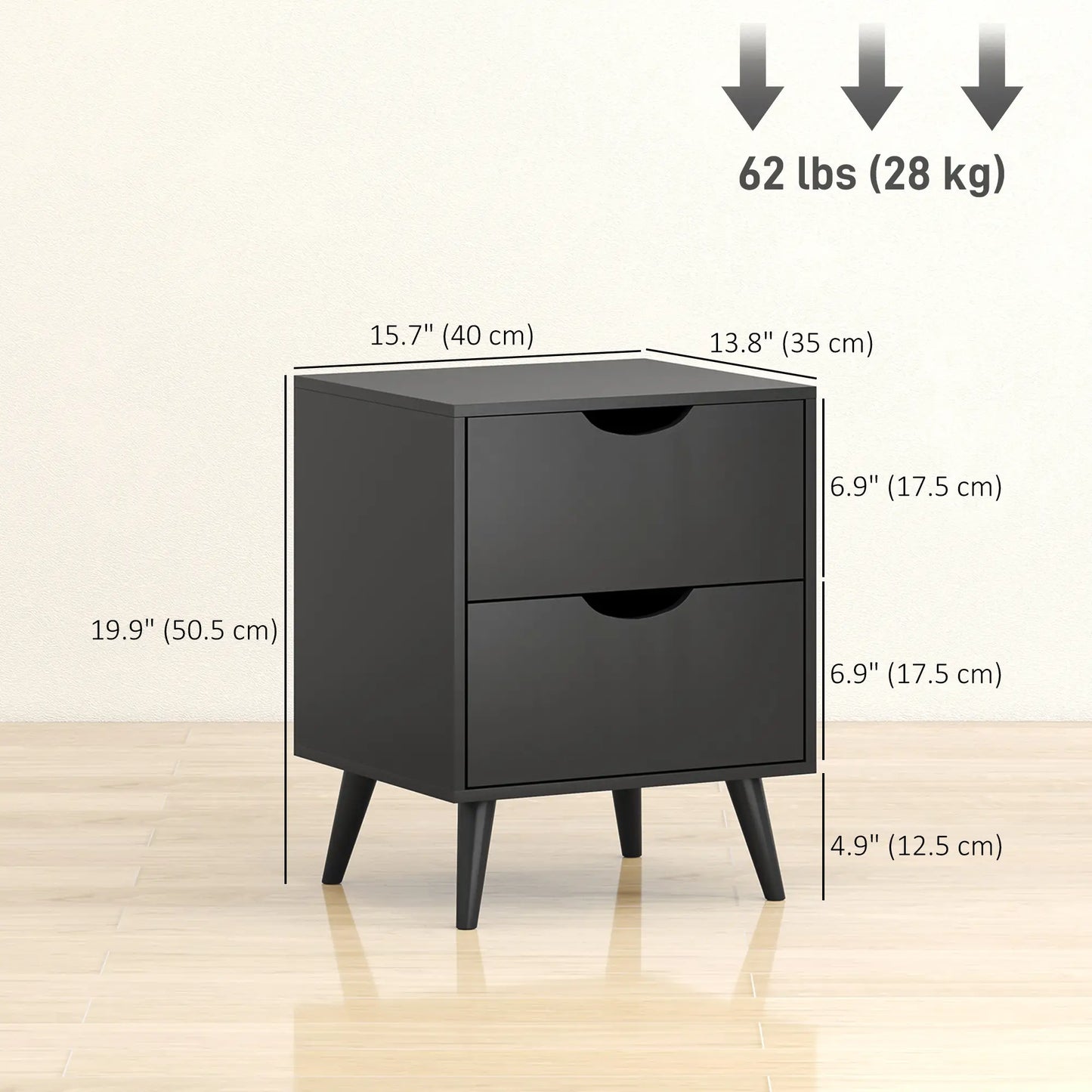 Modern Bedside Table Set Of 2, 2 Drawers, Pine Wood Legs, Black Bedside Tables at Gallery Canada