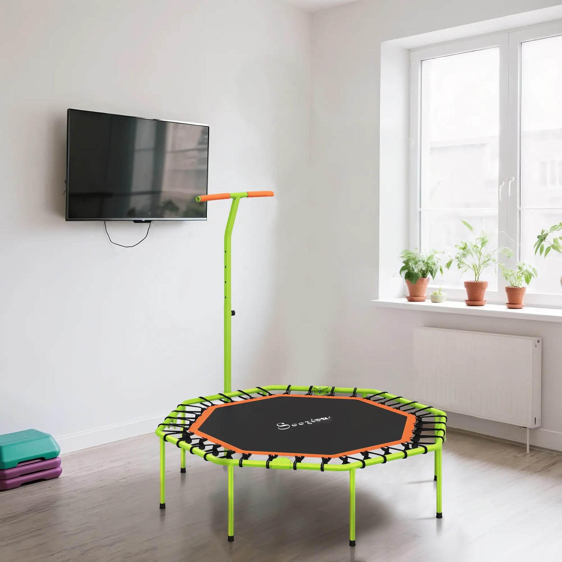 50" Foldable Mini Trampoline, Fitness Rebounder, Adjustable Handle Bar Trampolines at Gallery Canada
