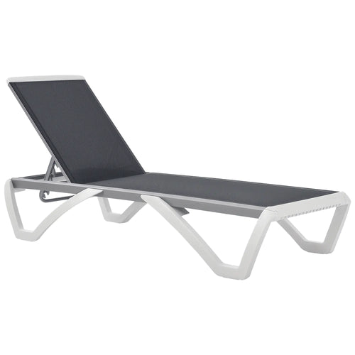 Outdoor Chaise Lounge, Aluminum Tanning Chair, 5-Level Adjustable, Grey