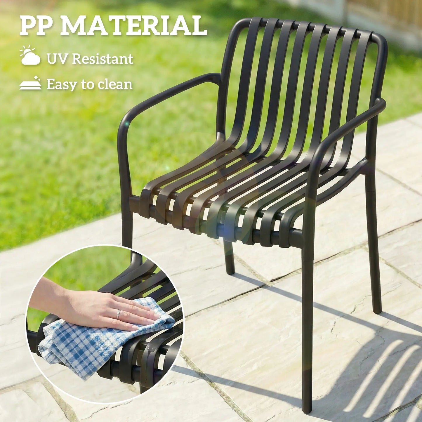 Stackable Patio Chairs Set of 4, Outdoor Dining, Black Patio Chairs at Gallery Canada
