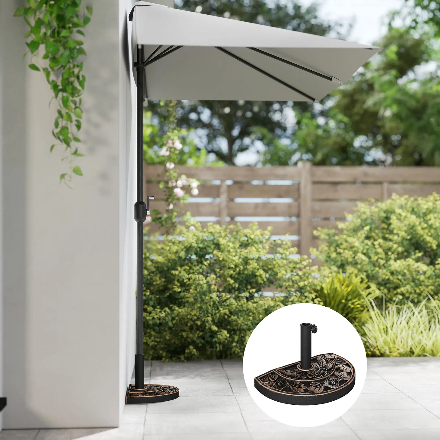 20 lbs Half Round Patio Umbrella Base, 20", Outdoor Resin Stand, Bronze Umbrella Bases at Gallery Canada