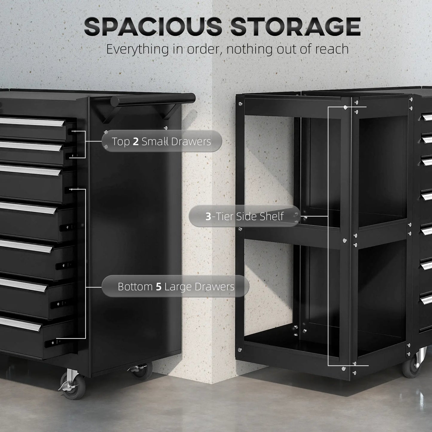 7-Drawer Rolling Tool Chest, Lockable Cabinet, Black Tool Organizers at Gallery Canada