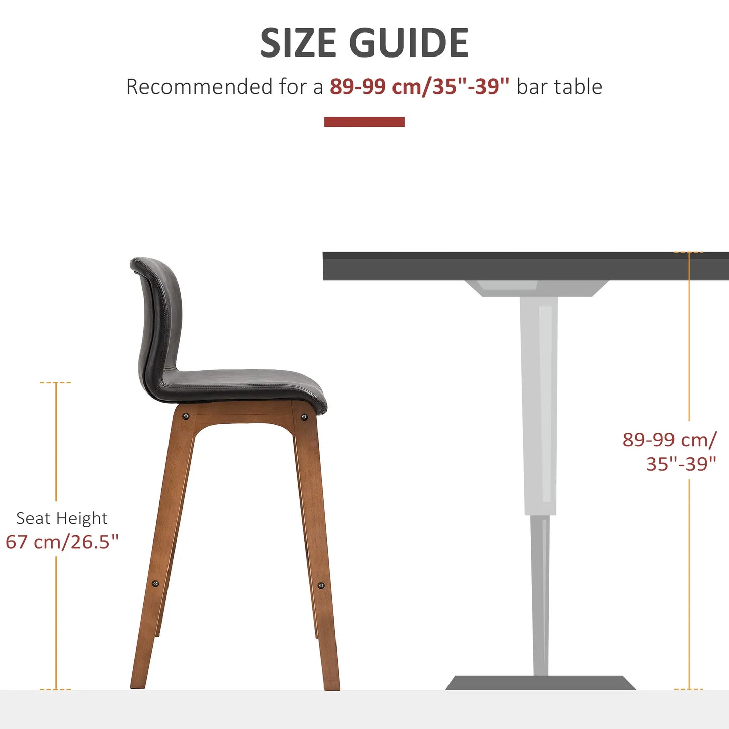 Modern Bar Stools Set of 2, Counter Height, PU Leather, Wooden Frame, Dark Brown Bar Stools at Gallery Canada