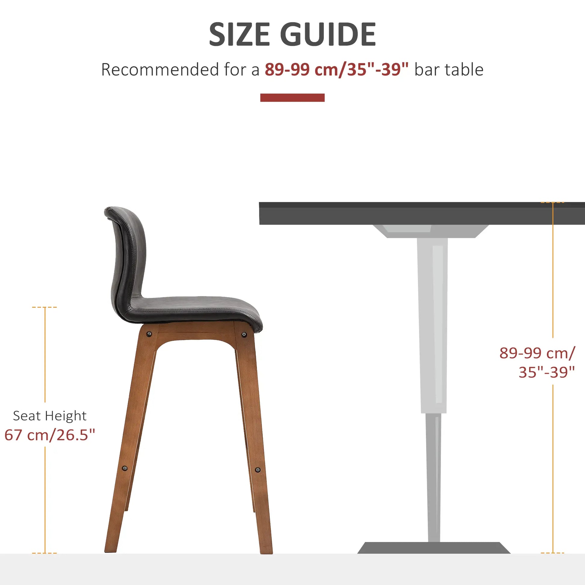 Modern Bar Stools Set of 2, Counter Height, PU Leather, Wooden Frame, Dark Brown Bar Stools at Gallery Canada