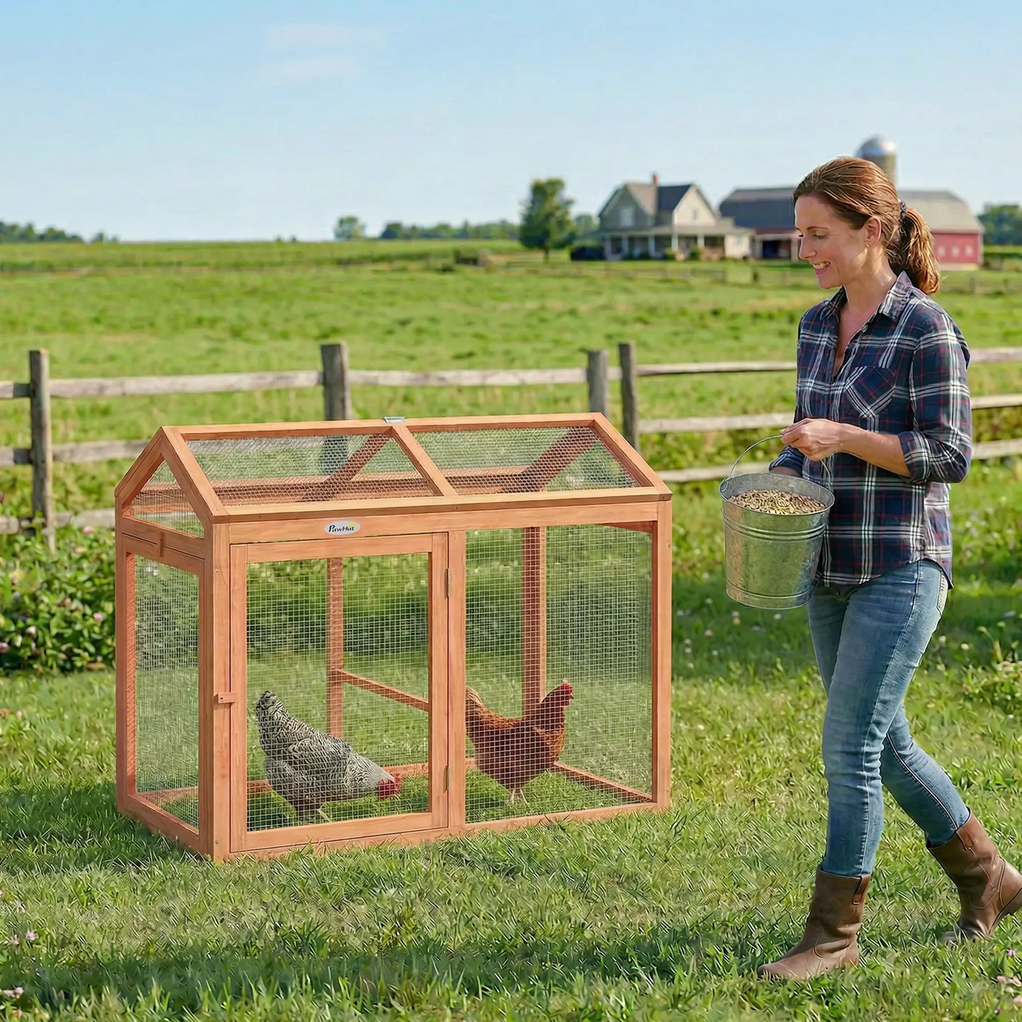 Wooden Chicken Run, Outdoor Coop With Perch, Dual Doors, Hen House Rabbit Hutch Chicken Coops at Gallery Canada