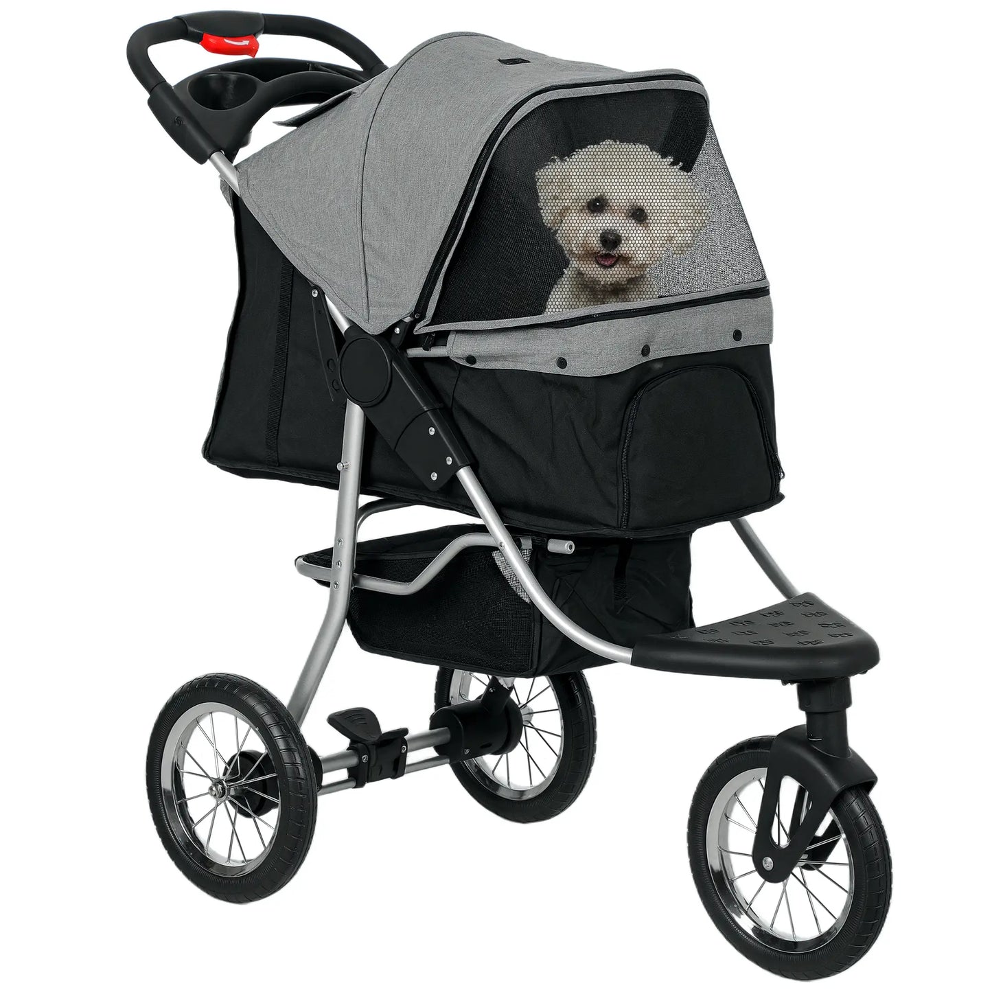 3-Wheel Pet Stroller, One-Click Folding, Adjustable Canopy, Grey Dog Bike Trailers & Strollers at Gallery Canada