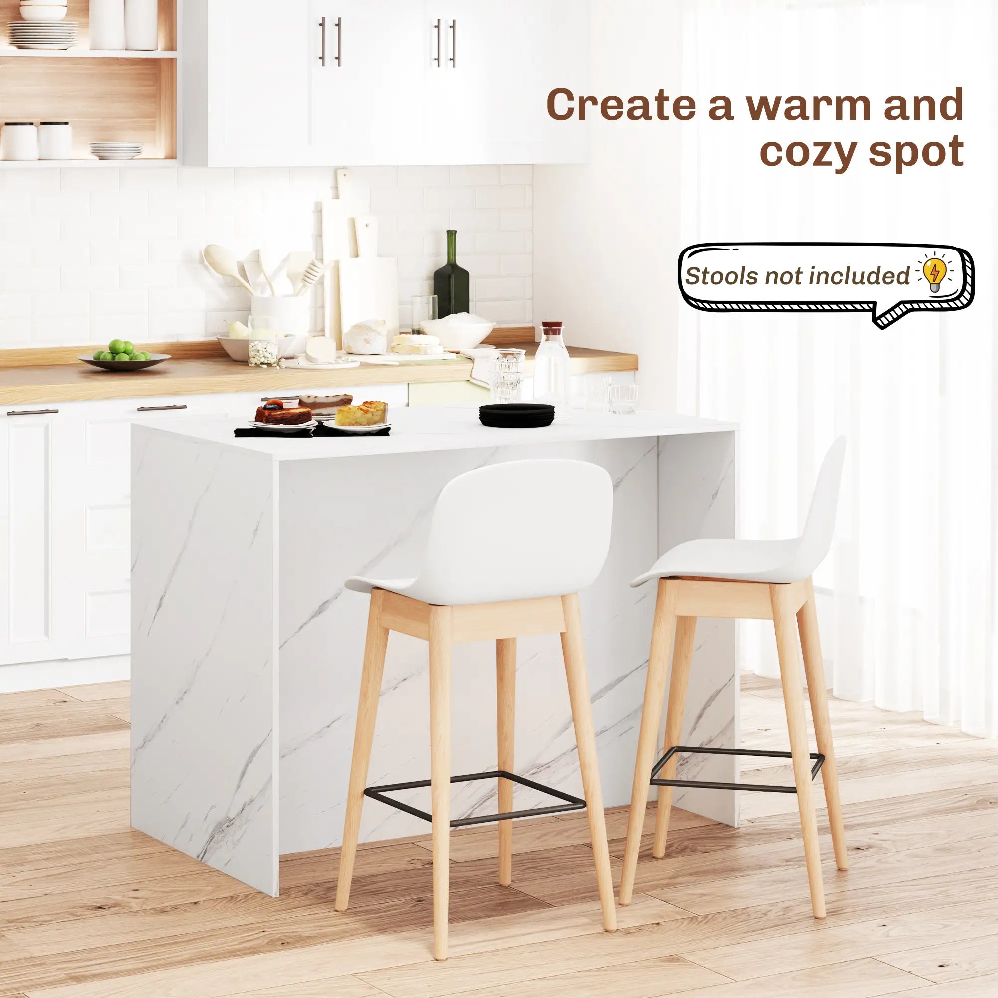 Kitchen Island, Storage Cabinet, 4 Drawers, Adjustable Shelf, Faux Marble, White Kitchen Islands & Kitchen Carts at Gallery Canada