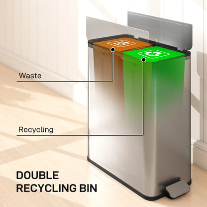 Dual Trash Can with Soft-Close Lid, Garbage Can with Removable Inner Bucket for Kitchen 14.8gal, Silver Household Supplies at Gallery Canada