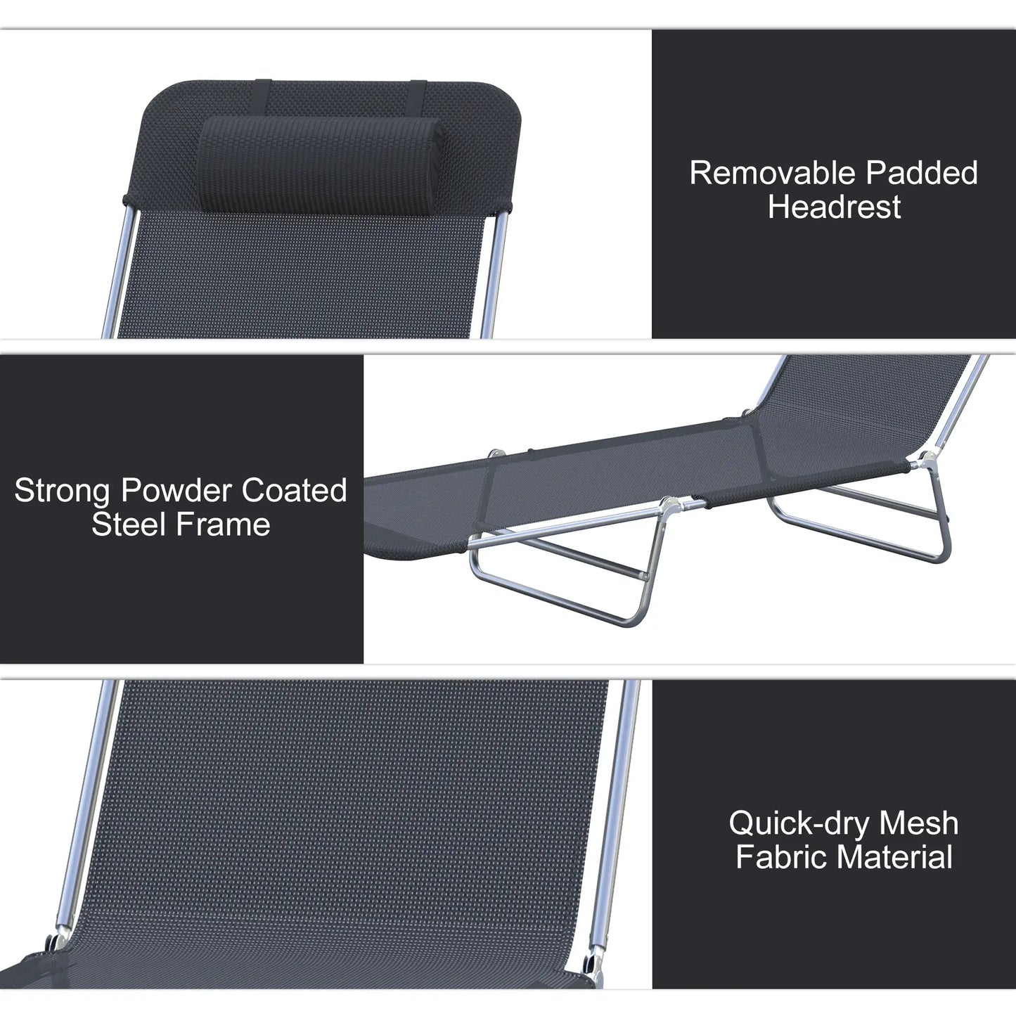 Portable Adjustable Reclining Lounge Chair, Folding Chaise, Black Lounger Chairs at Gallery Canada