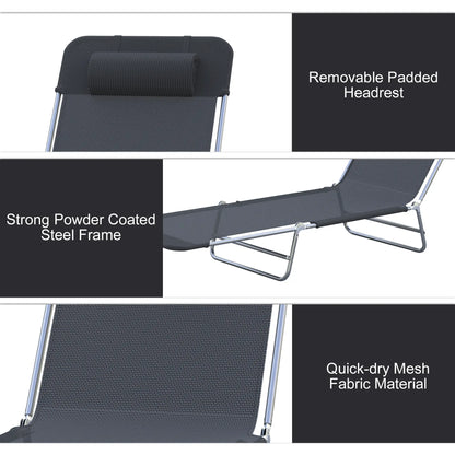 Portable Adjustable Reclining Lounge Chair, Folding Chaise, Black Lounger Chairs at Gallery Canada